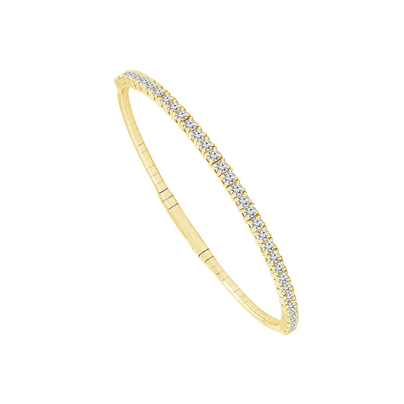 14K Yellow Gold 4ctw Natural Diamond Flex Bangle (Half Way)