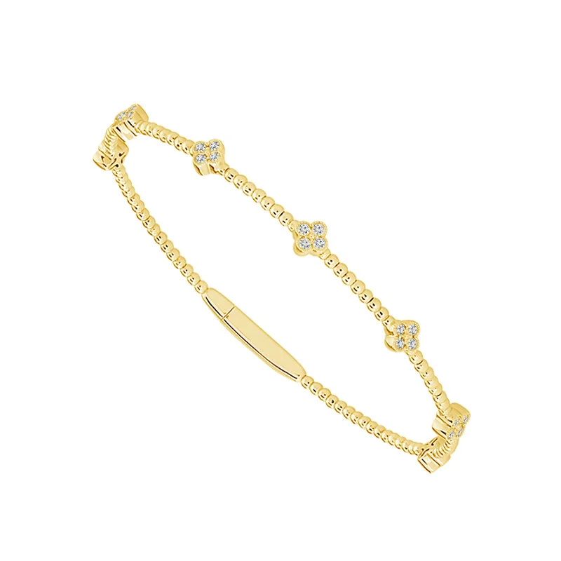 14K Yellow Gold 7 Station Flex Bangle with Diamond Clover Clusters