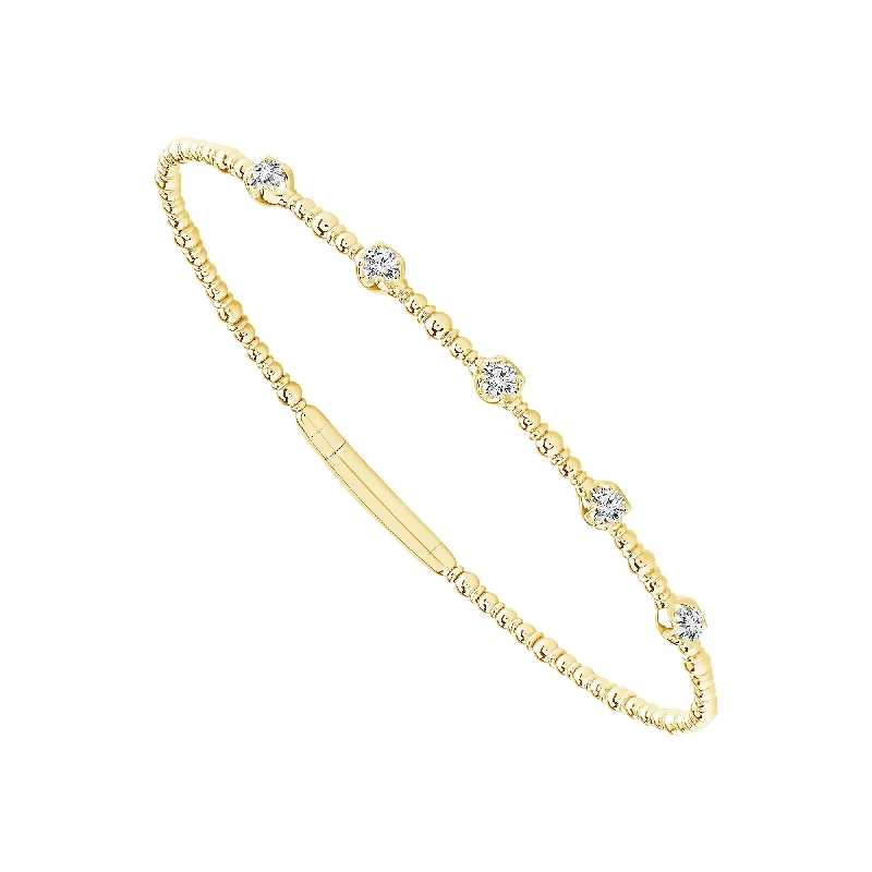 14K Yellow Gold Bezel Set Diamond Beaded Flex Bangle