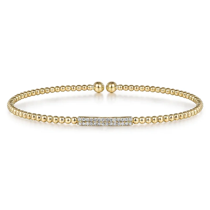 14K Yellow Gold Bujukan Bead Bangle with Diamonds