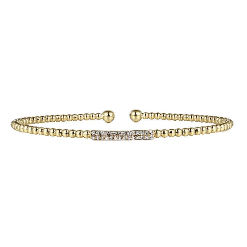 14K Yellow Gold Bujukan Bead Bangle with Diamonds