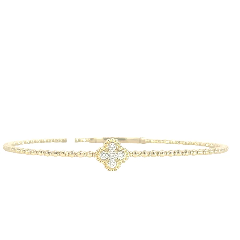 14K Yellow Gold Clover Diamond Station Bangle