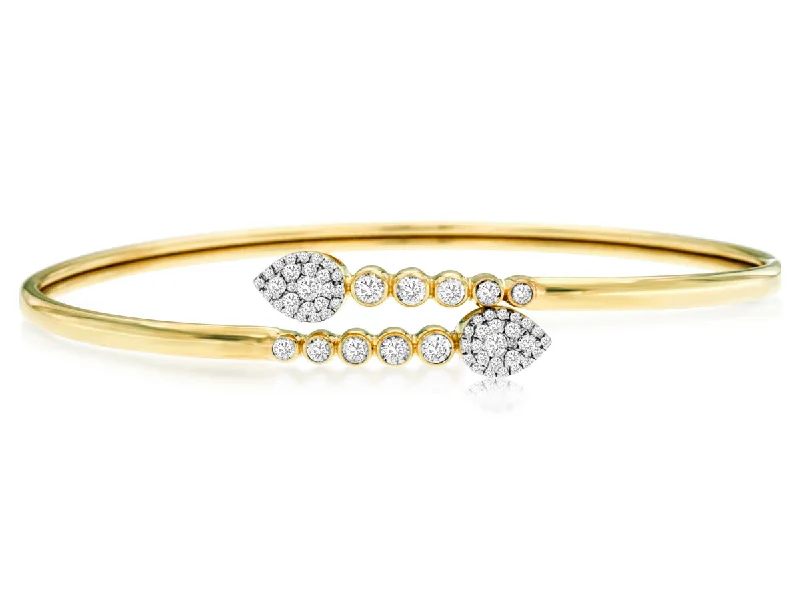 14K Yellow Gold Diamond Bangle with Pear Shaped Cluster End Caps