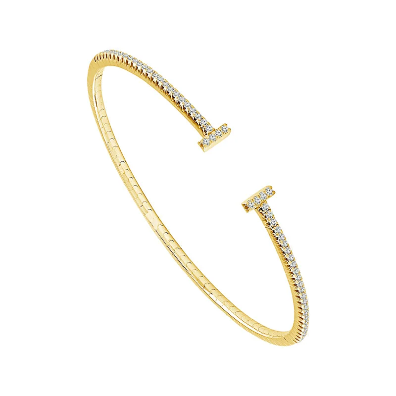 14K Yellow Gold Diamond Cuff Flex Bangle