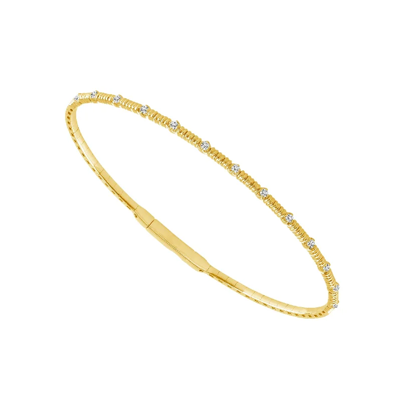 14K Yellow Gold Diamond Flex Bangle with Diamond Stations