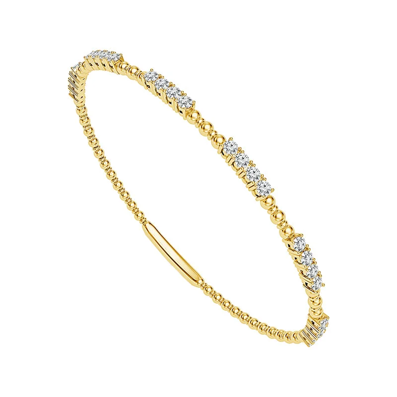 14K Yellow Gold Diamond Stations Beaded Flex Bangle