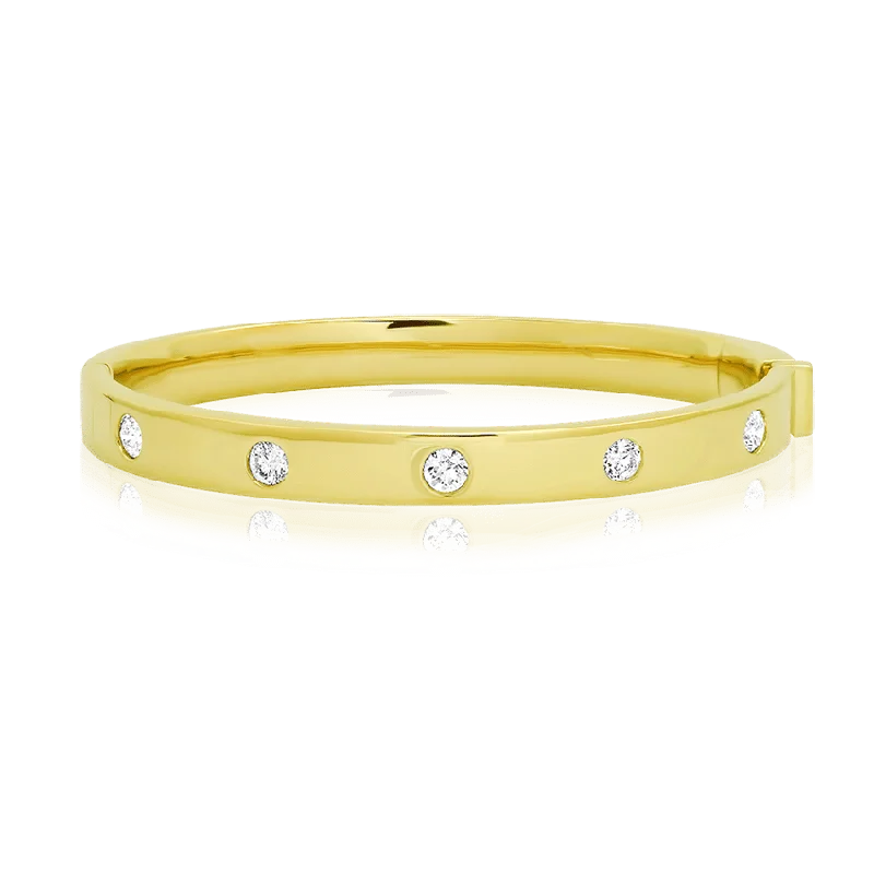 14K Yellow Gold Five Diamond Bangle