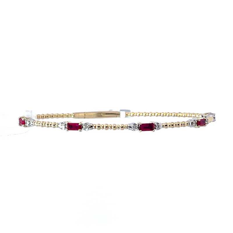 14K Yellow Gold Ruby and Diamond Beaded Bangle