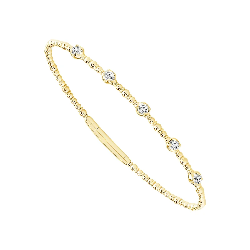 14K Yellow Gold Bezel Set Diamond Beaded Flex Bangle