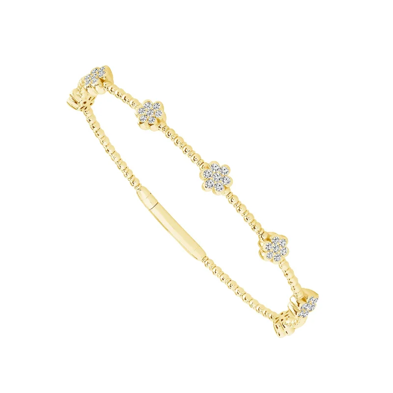 14K Yellow Gold 7 Station Cluster Flex Bangle