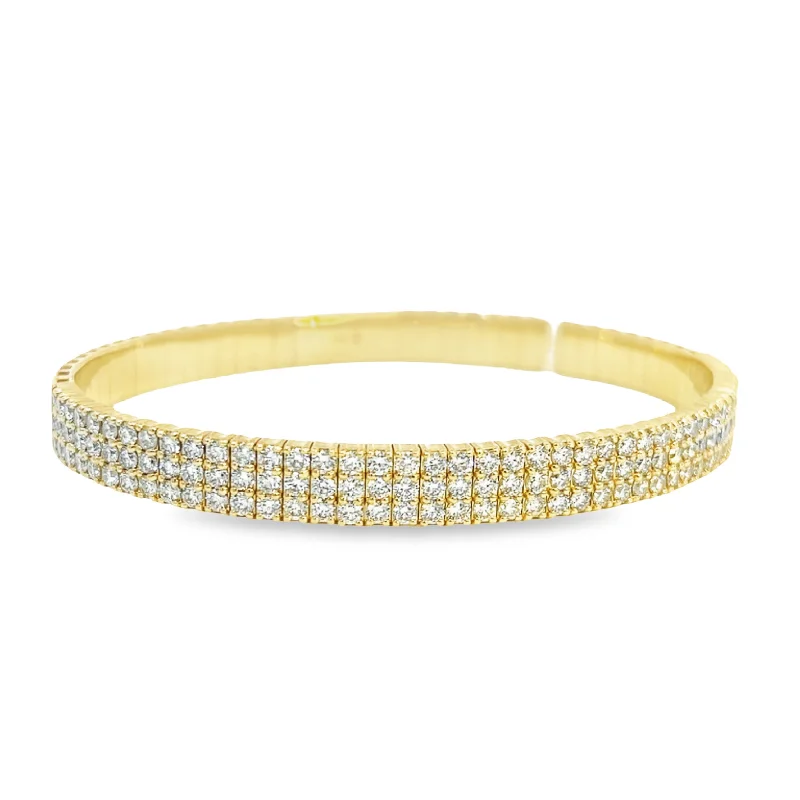 14K Yellow Gold Triple Diamond Row Bangle