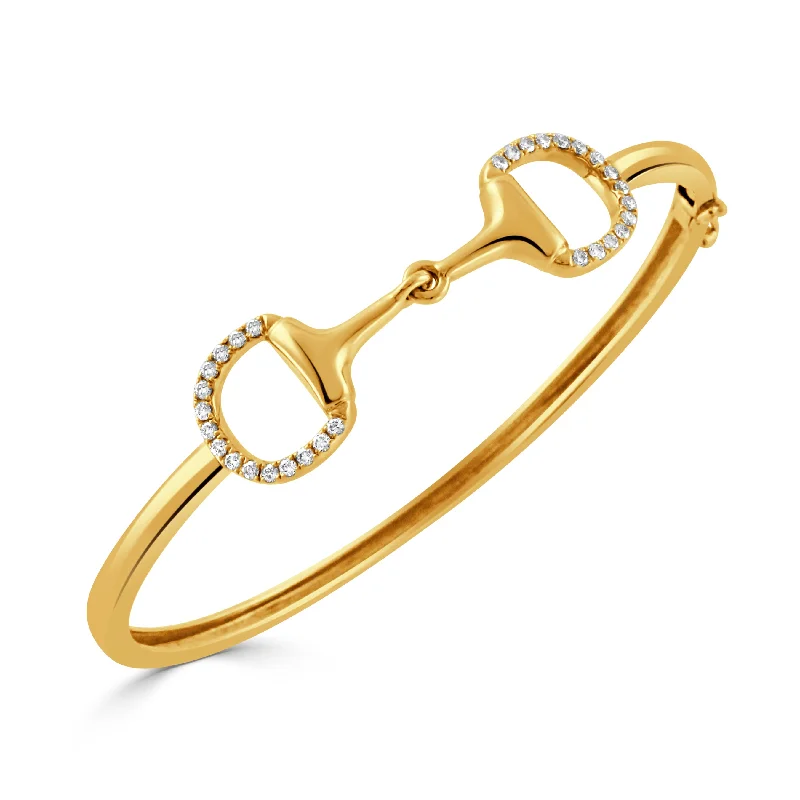 18K Yellow Gold Diamond Horsebit Bangle