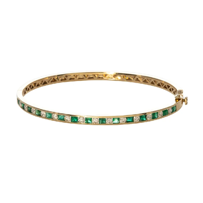 1ct Emerald & .82ct Diamond Channel-Set 14K Yellow Gold Bangle