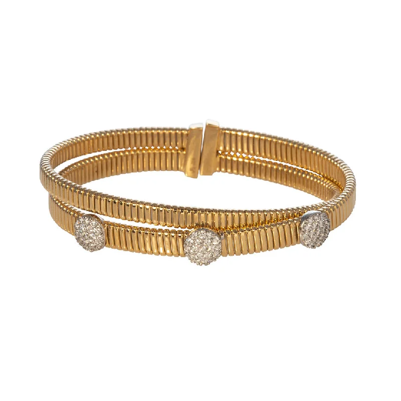 Diamond Pavé Station 18K Gold Crossover Flex Cuff Bangle