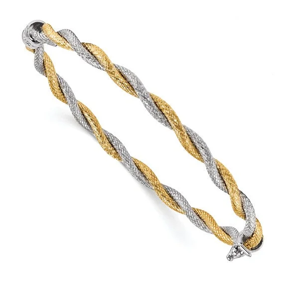 14K Two-tone Textured Hinged Bangle