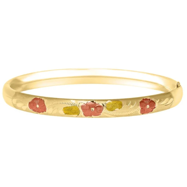 14K Gold Filled Children's Tri-Color Flower Bangle