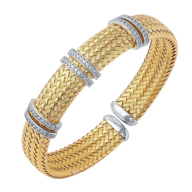 CZ Gold Plated Silver 12mm Mesh Cuff Bangle