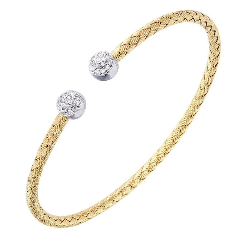 CZ Gold Plated Silver 3mm Mesh Cuff Bangle