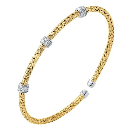 CZ Gold Plated Silver 3mm Mesh Cuff Bangle