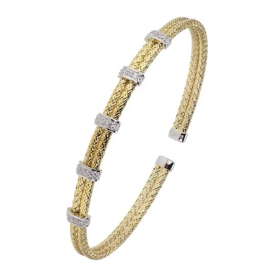 CZ Gold Plated Silver Double 2mm Mesh Cuff Bangle