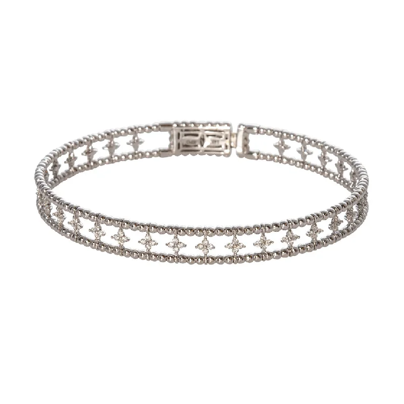 Diamond 14K White Gold Beaded Cuff Bangle