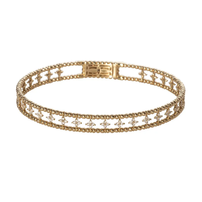 Diamond 14K Yellow Gold Beaded Cuff Bangle