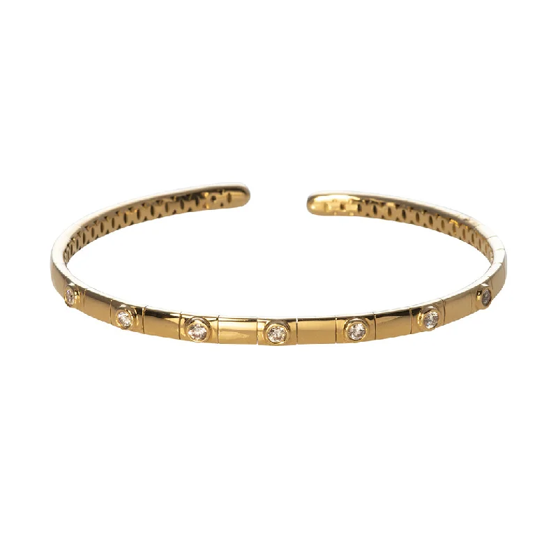 Diamond 18K Yellow Gold Flexible Cuff Bangle