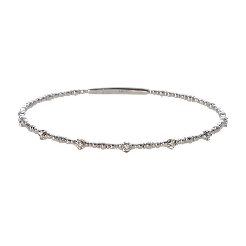 Diamond 7 Station 14K White Gold Beaded Flexible Bangle