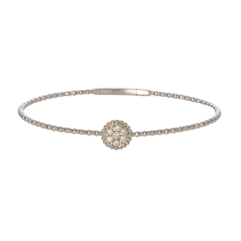 Diamond Cluster Round Station 14K White Gold Flex Bangle