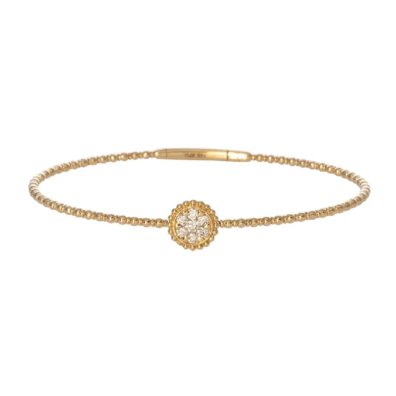 Diamond Cluster Round Station 14K Yellow Gold Flex Bangle