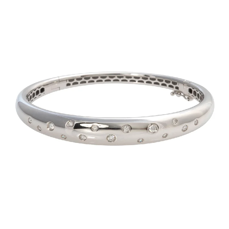 Diamond Inlay 18K White Gold Tapered Bangle