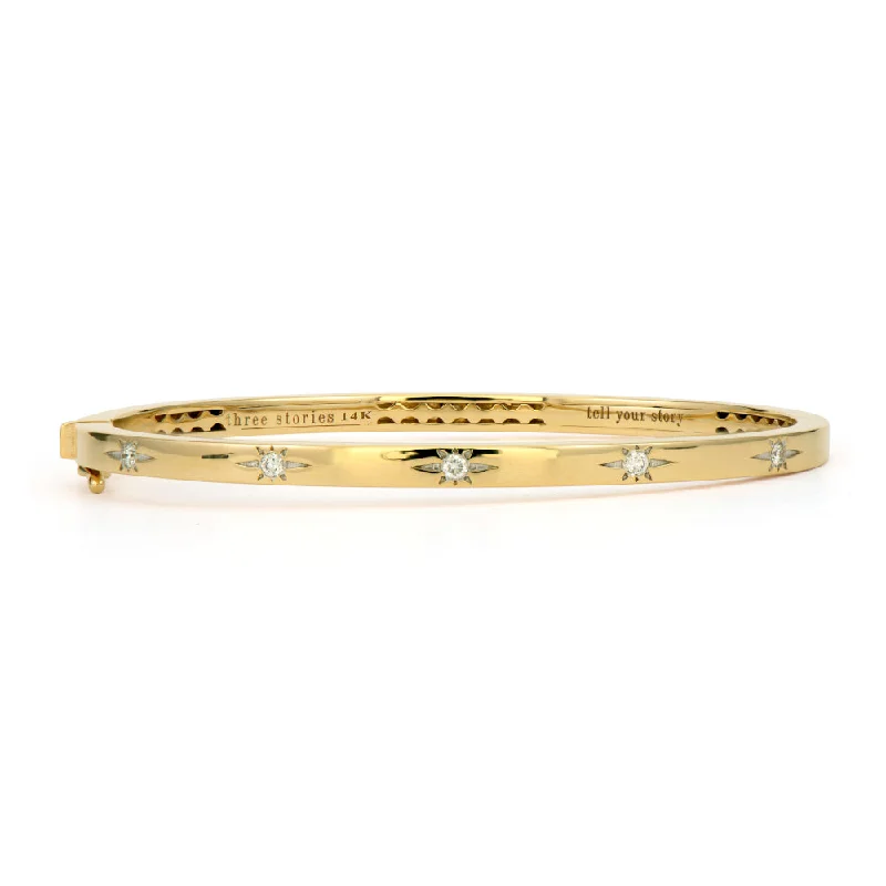 Diamond Starburst 14K Yellow Gold Bangle