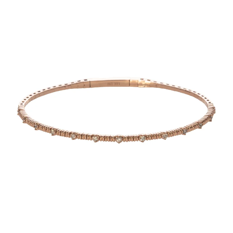 Diamond Station 14K Rose Gold Ribbed Flexible Bangle