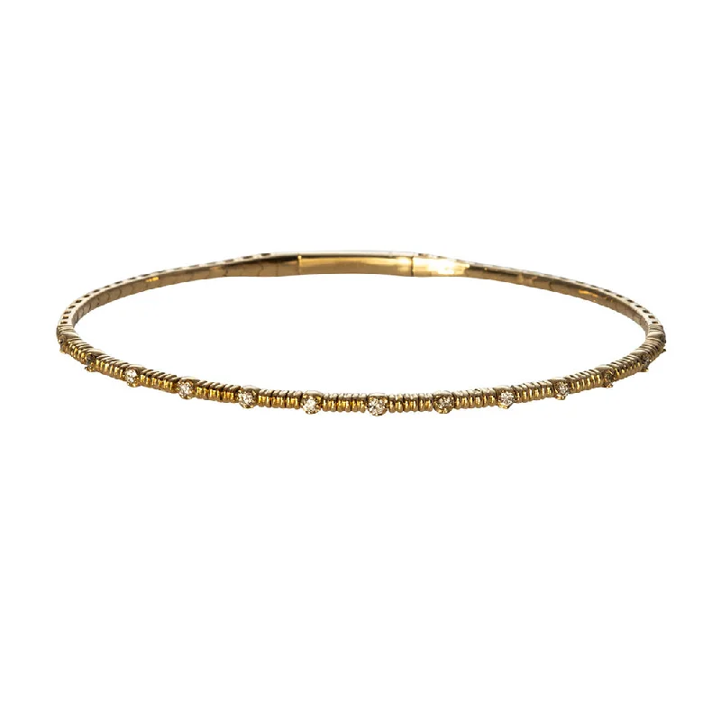 Diamond Station 14K Yellow Gold Ribbed Flexible Bangle