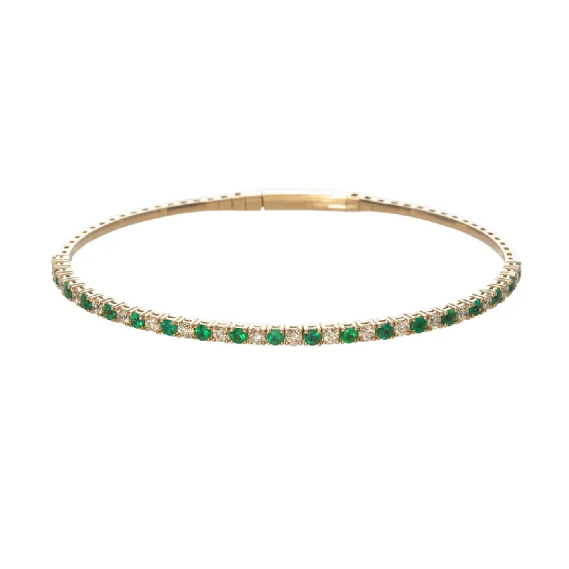 Emerald & Diamond 14K Yellow Gold Flexible Bangle