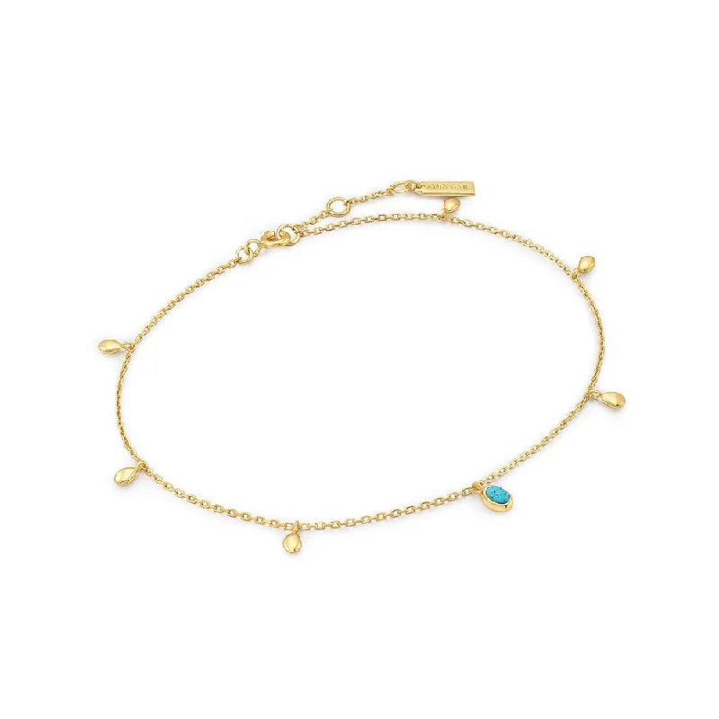 Gold Plated Synthetic Turquoise Drop Station Anklet by Ania Haie