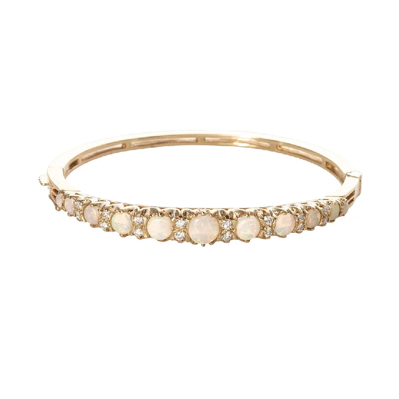 Graduated Opal & Diamond 14K Yellow Gold Bangle