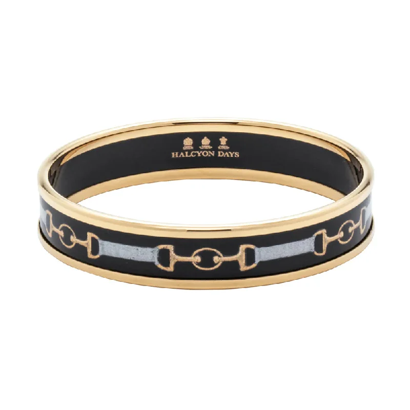 Halcyon Days 1cm Bridle Black & Gold Enamel Bangle