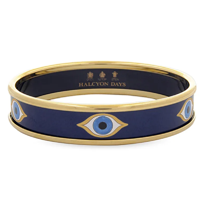 Halcyon Days 1cm Evil Eye Navy & Gold Enamel Bangle