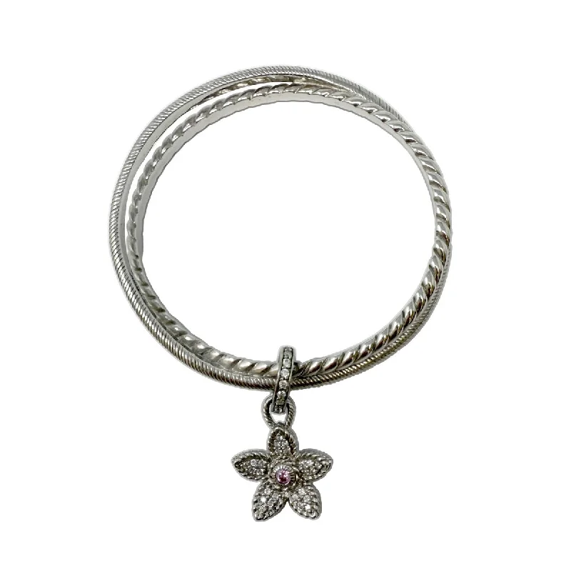 Judith Ripka Sterling Silver Crossover Bangle with Charm