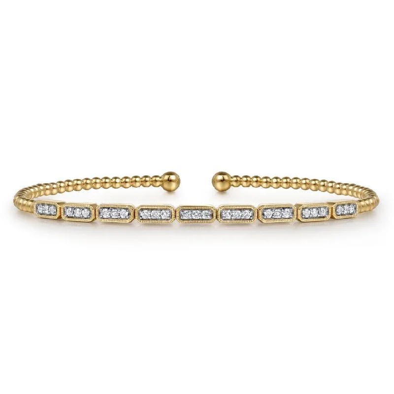 14K Yellow Gold Diamond Station Bangle