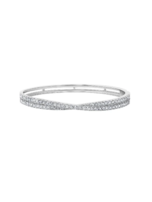 Luminous Crossed Bangle in Platinum