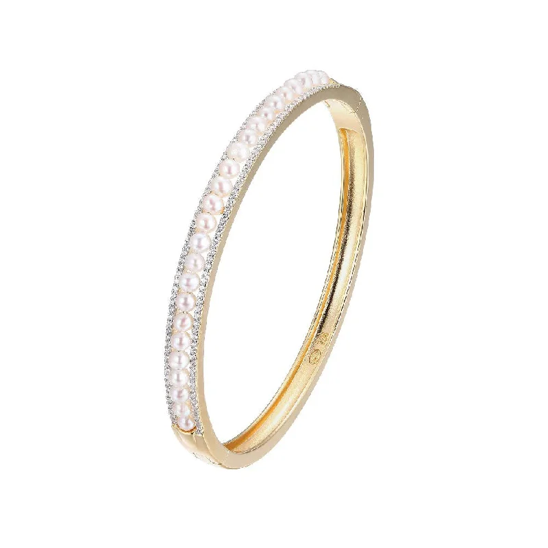 Pearl & CZ Gold Plated Silver 6mm Bangle