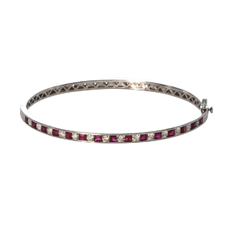 Ruby & Diamond Channel Set 14K White Gold Bangle