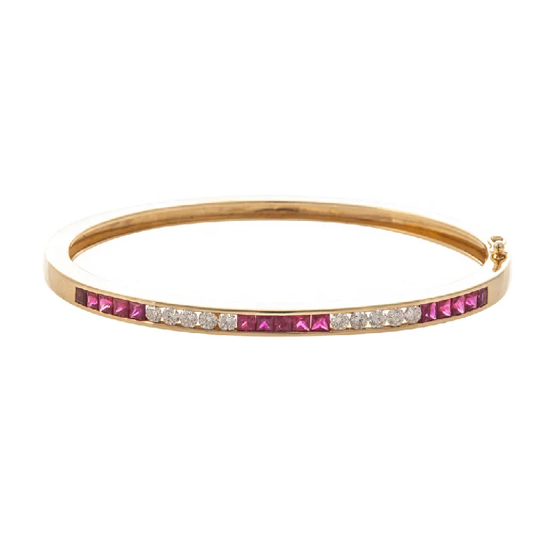 Ruby & Diamond Channel Set 14K Yellow Gold Bangle