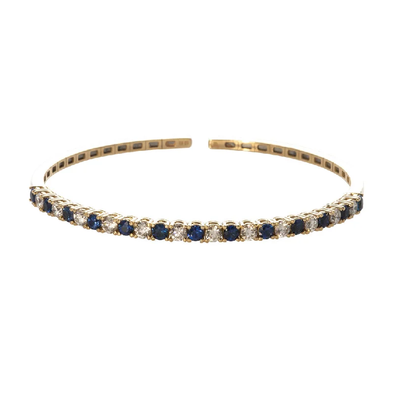 Sapphire & Diamond 18K Yellow Gold Flexible Cuff Bangle