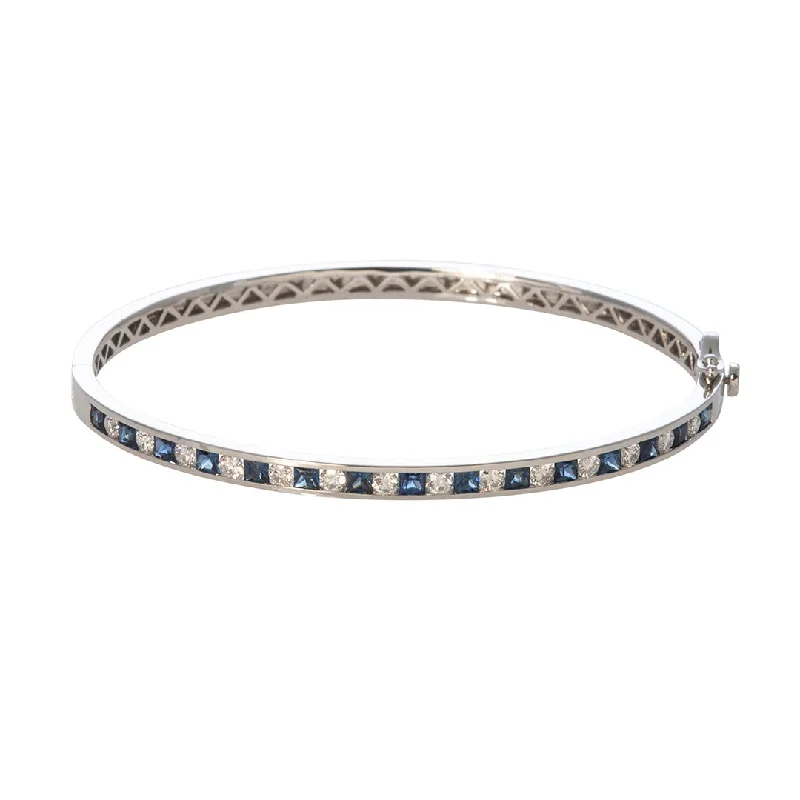 Sapphire & Diamond Channel Set 14K White Gold Bangle