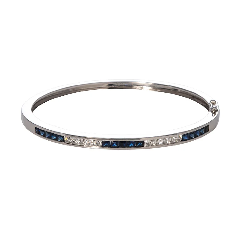 Sapphire & Diamond Channel Set 14K White Gold Bangle