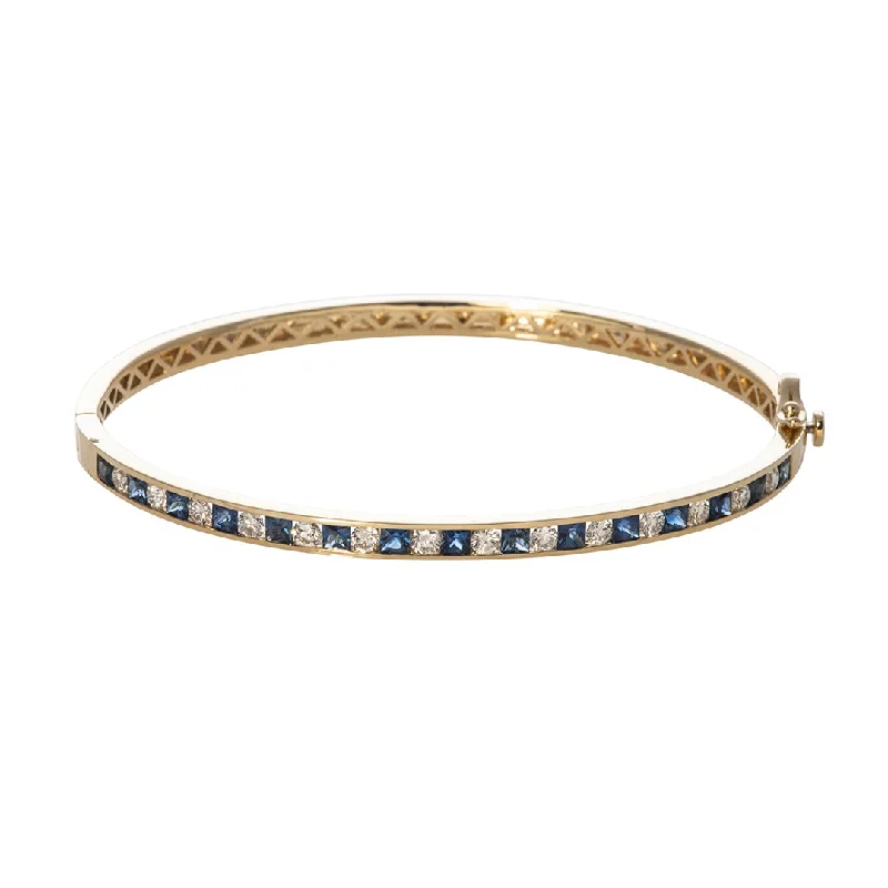 Sapphire & Diamond Channel Set 14K Yellow Gold Bangle