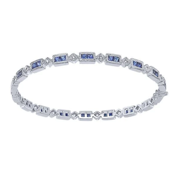 14K White Gold Sapphire and Diamond Bangle